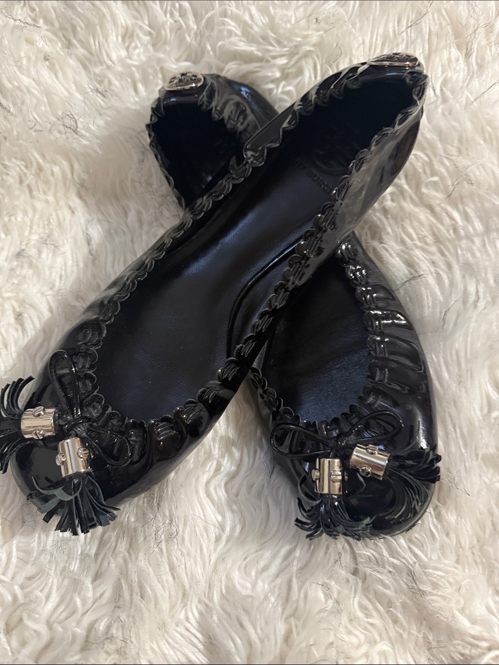 Tory Burch Black Patent Tassel Ballet Flats